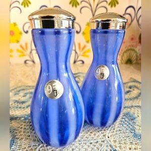Fenton Art Glass Cobalt Blue Opalescent Rib Optic Salt & Pepper Shakers